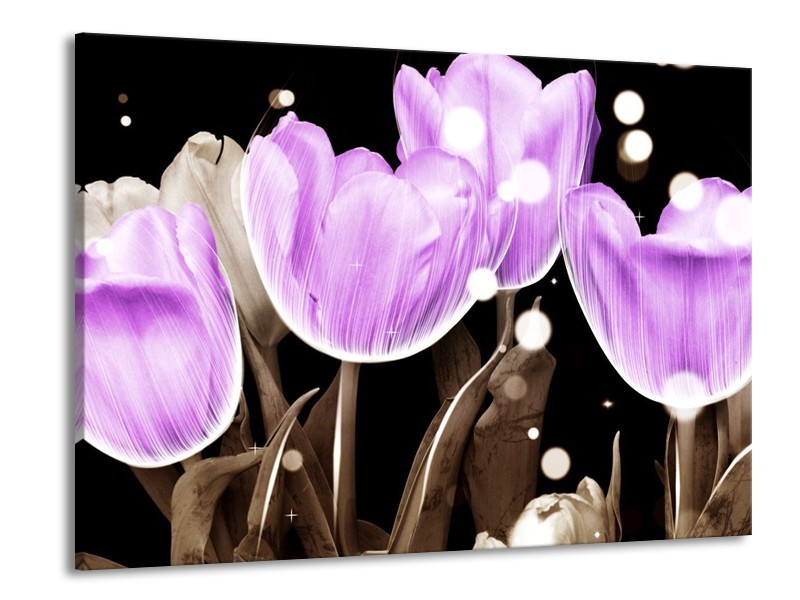 Canvas schilderij Tulp | Paars, Grijs | 100x70cm 1Luik