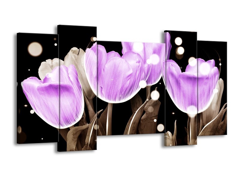 Canvas schilderij Tulp | Paars, Grijs | 120x65 5Luik