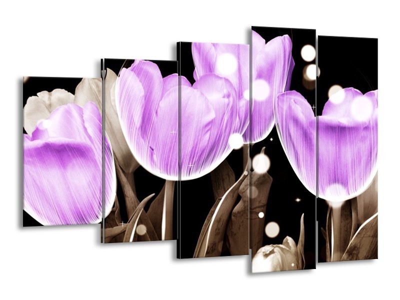 Canvas schilderij Tulp | Paars, Grijs | 150x100cm 5Luik
