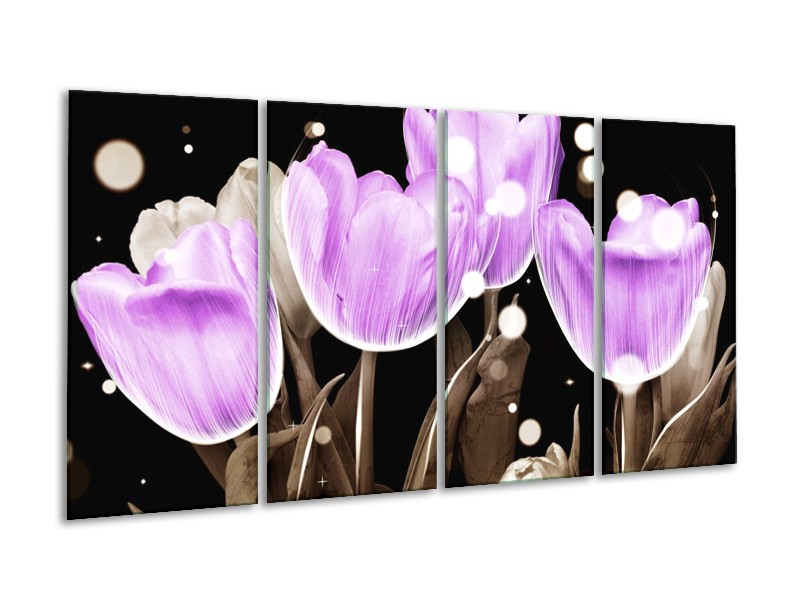 Canvas schilderij Tulp | Paars, Grijs | 160x80cm 4Luik