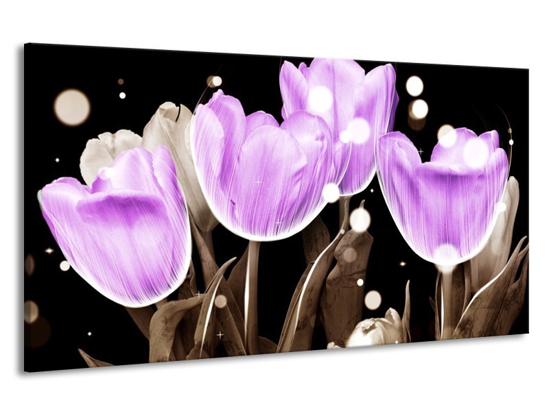 Canvas schilderij Tulp | Paars, Grijs | 190x100cm 1Luik