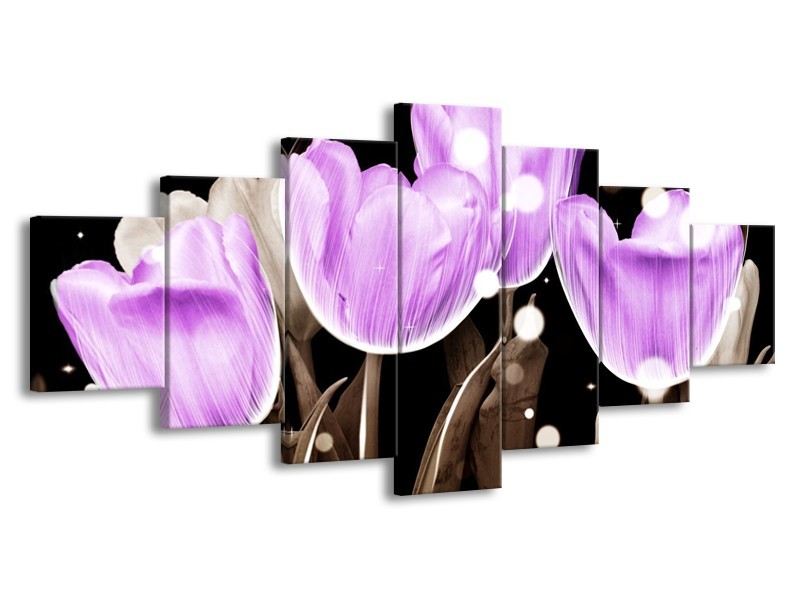 Canvas schilderij Tulp | Paars, Grijs | 210x100cm 7Luik