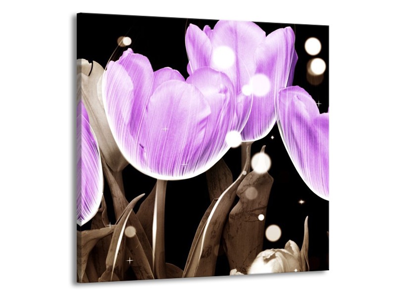 Canvas schilderij Tulp | Paars, Grijs | 50x50cm 1Luik