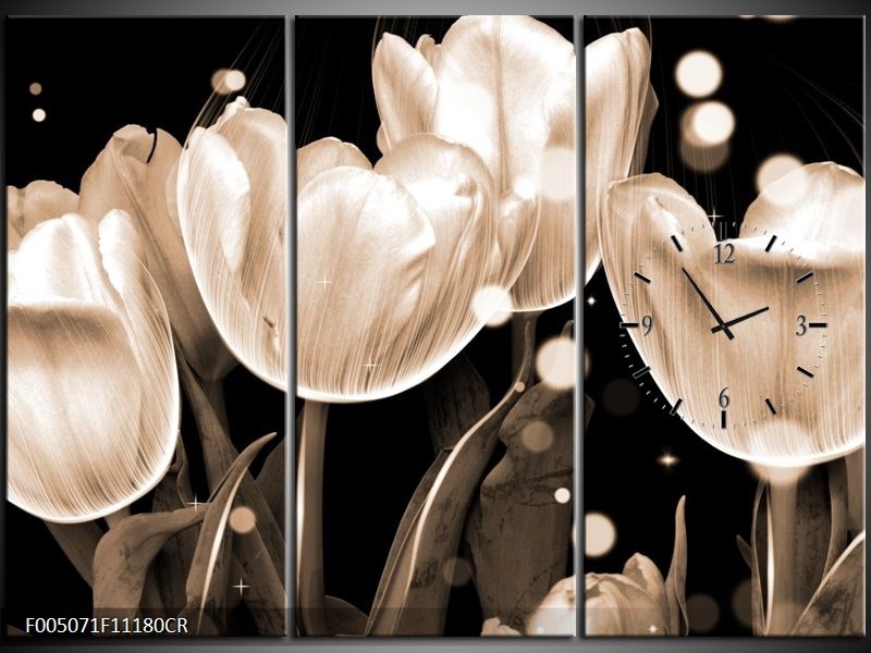 Klok schilderij Tulp | Wit, Grijs | 111x80cm 3Luik