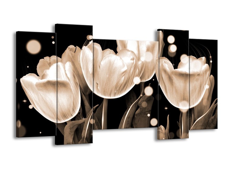 Canvas schilderij Tulp | Wit, Grijs | 120x65 5Luik