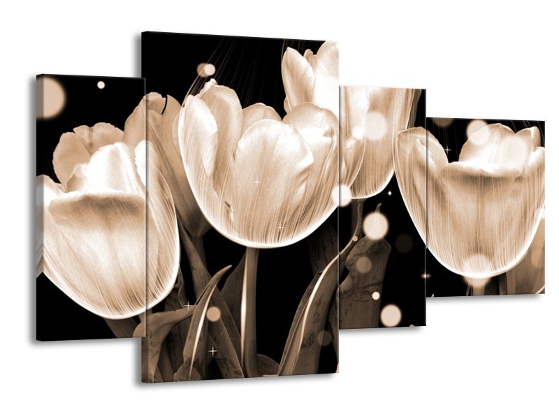 Canvas schilderij Tulp | Wit, Grijs | 120x75cm 4Luik