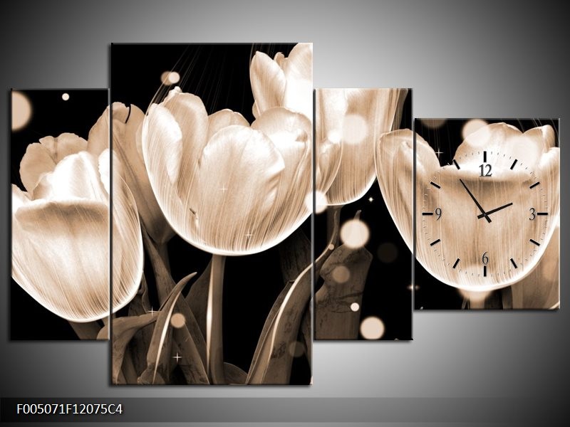 Klok schilderij Tulp | Wit, Grijs | 120x75cm 4Luik