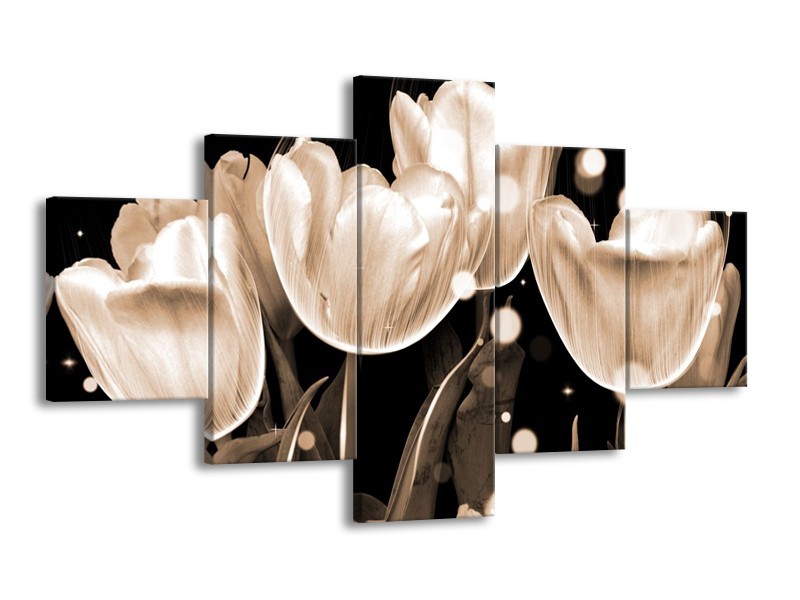 Canvas schilderij Tulp | Wit, Grijs | 125x70cm 5Luik