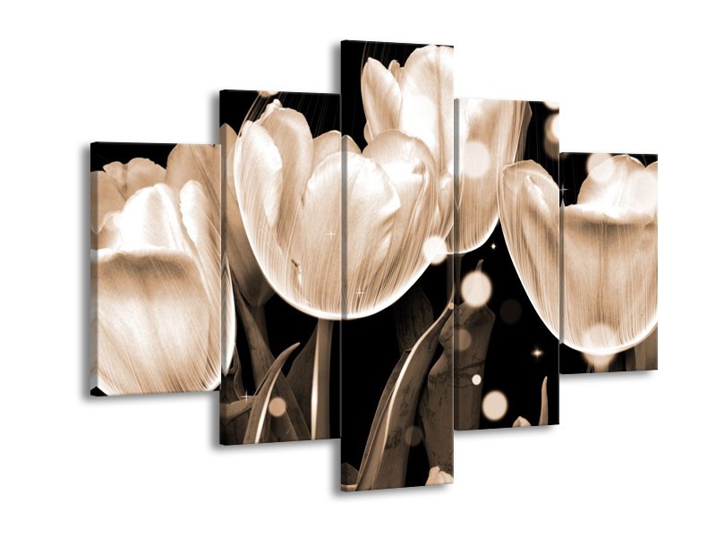 Canvas schilderij Tulp | Wit, Grijs | 150x105cm 5Luik