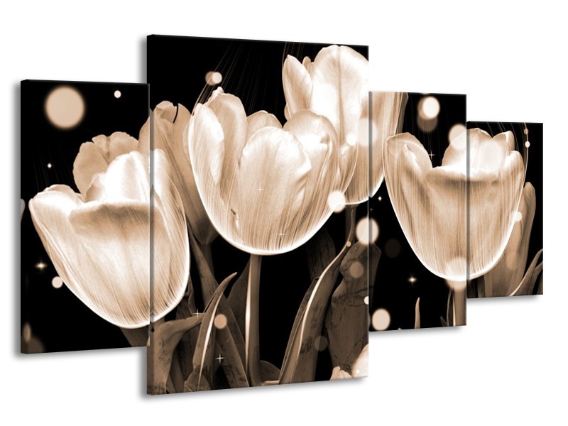 Canvas schilderij Tulp | Wit, Grijs | 160x90cm 4Luik