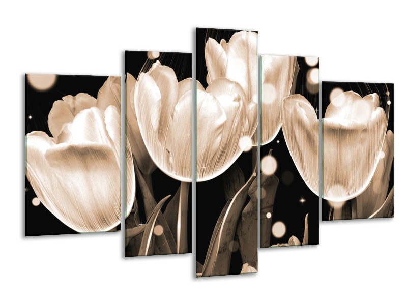 Canvas schilderij Tulp | Wit, Grijs | 170x100cm 5Luik