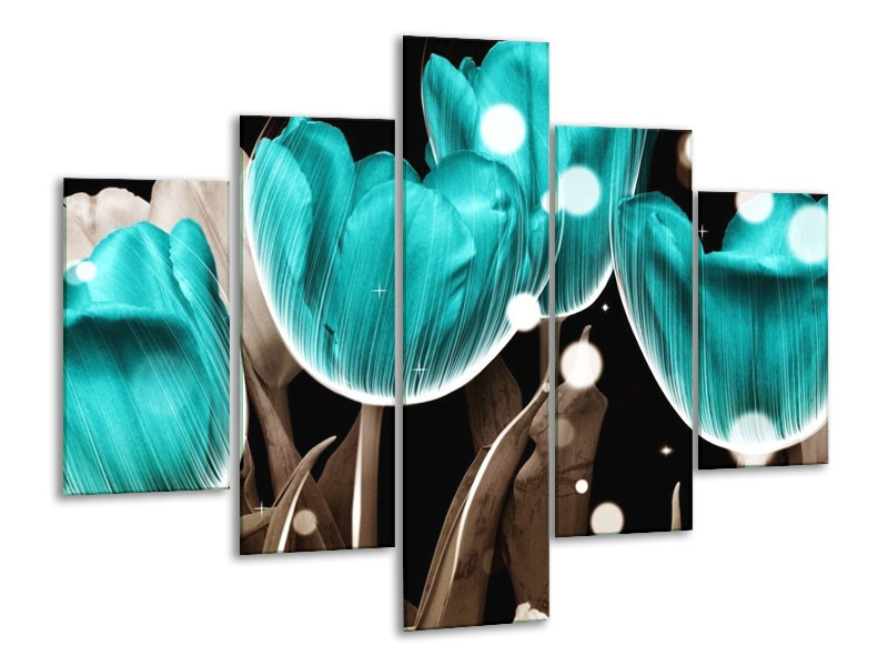 Canvas schilderij Tulp | Blauw, Grijs | 100x70cm 5Luik