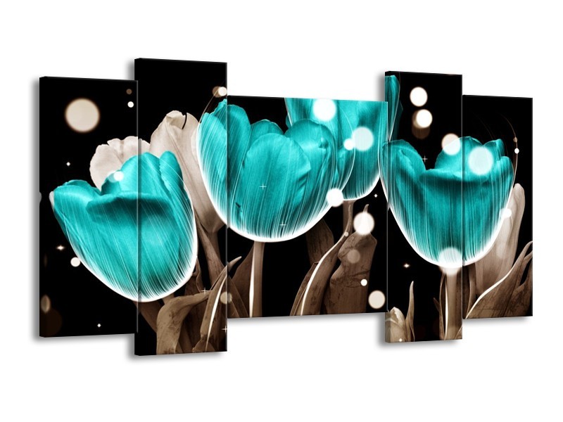Canvas schilderij Tulp | Blauw, Grijs | 120x65 5Luik