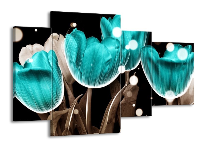 Canvas schilderij Tulp | Blauw, Grijs | 120x75cm 4Luik