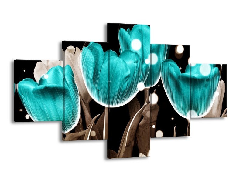 Canvas schilderij Tulp | Blauw, Grijs | 125x70cm 5Luik