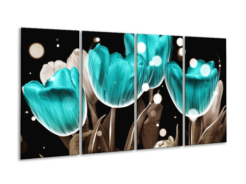 Canvas schilderij Tulp | Blauw, Grijs | 160x80cm 4Luik