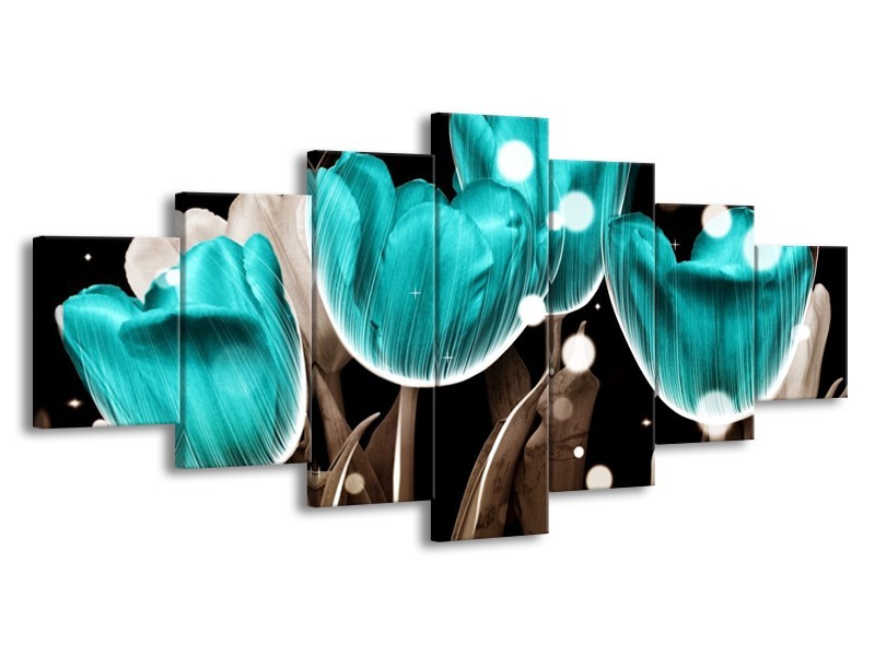 Canvas schilderij Tulp | Blauw, Grijs | 210x100cm 7Luik