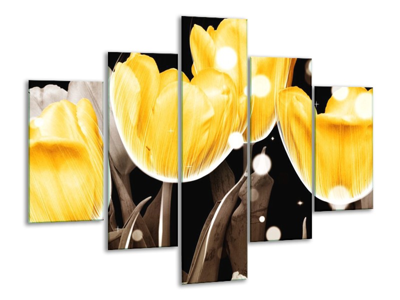 Canvas schilderij Tulp | Geel, Grijs | 100x70cm 5Luik