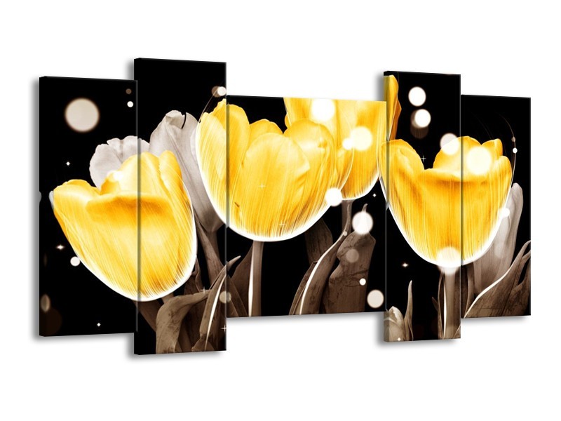 Canvas schilderij Tulp | Geel, Grijs | 120x65 5Luik