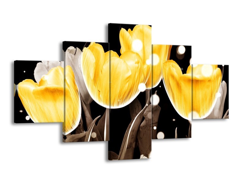 Canvas schilderij Tulp | Geel, Grijs | 125x70cm 5Luik