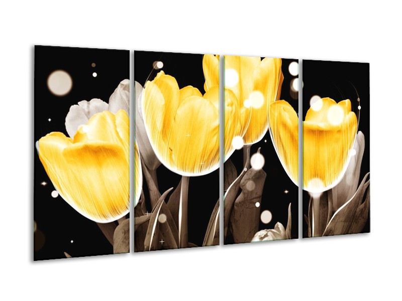 Canvas schilderij Tulp | Geel, Grijs | 160x80cm 4Luik