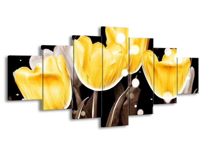 Canvas schilderij Tulp | Geel, Grijs | 210x100cm 7Luik