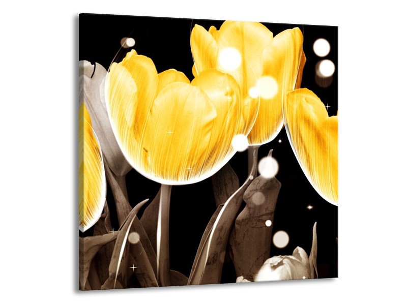 Canvas schilderij Tulp | Geel, Grijs | 50x50cm 1Luik
