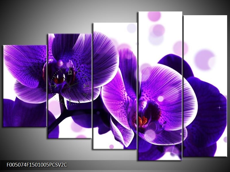 Klok schilderij Orchidee | Blauw, Wit | 150x100cm 5Luik