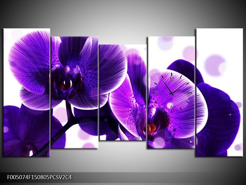 Klok schilderij Orchidee | Blauw, Wit | 150x80cm 5Luik