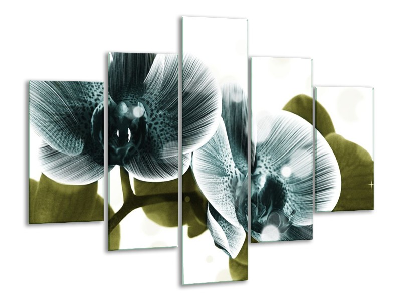 Canvas schilderij Orchidee | Blauw, Groen | 100x70cm 5Luik