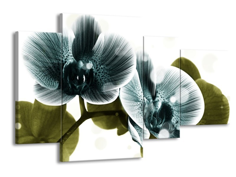 Canvas schilderij Orchidee | Blauw, Groen | 120x75cm 4Luik