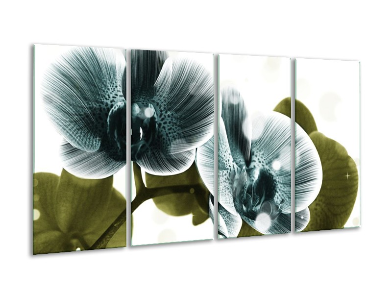 Canvas schilderij Orchidee | Blauw, Groen | 160x80cm 4Luik