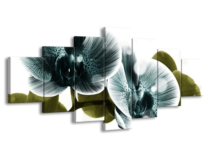 Canvas schilderij Orchidee | Blauw, Groen | 210x100cm 7Luik