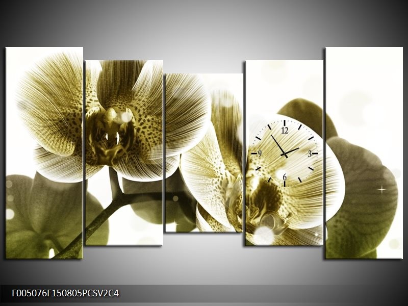 Klok schilderij Orchidee | Grijs, Wit | 150x80cm 5Luik