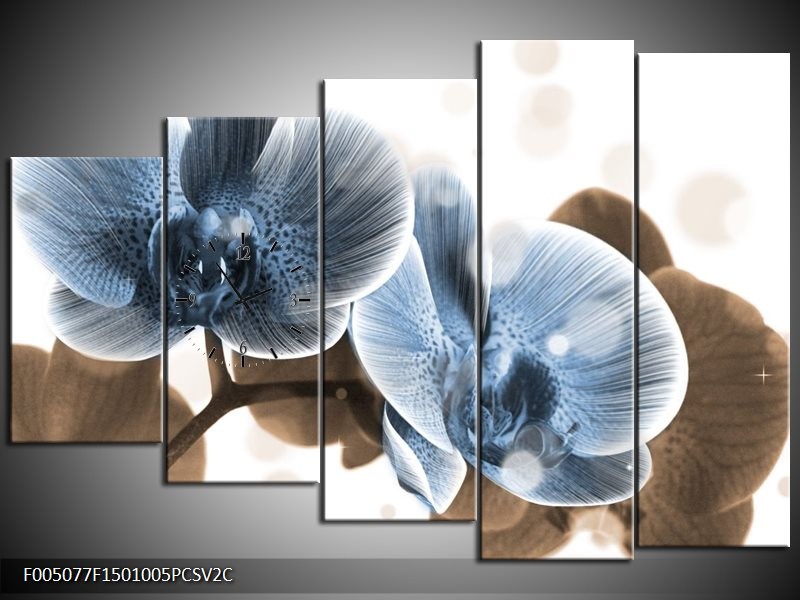 Klok schilderij Orchidee | Blauw, Grijs | 150x100cm 5Luik