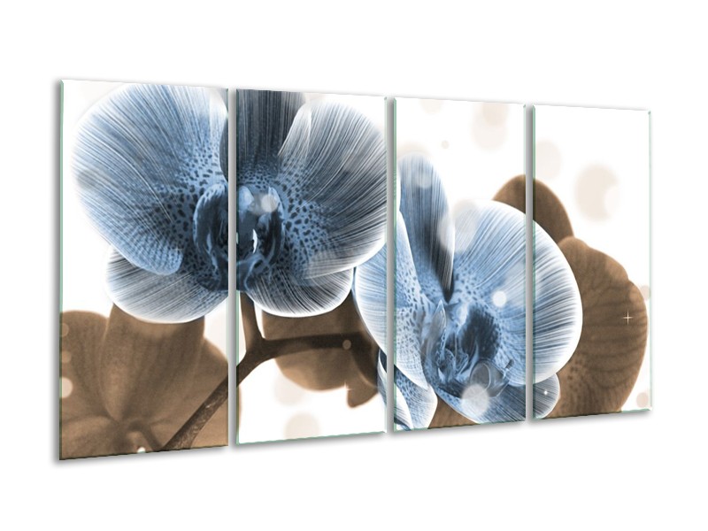 Canvas schilderij Orchidee | Blauw, Grijs | 160x80cm 4Luik