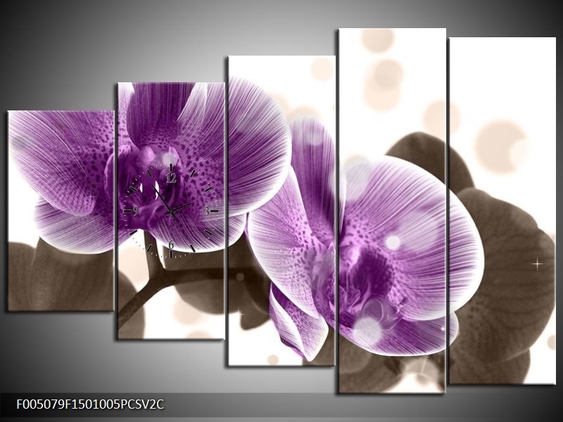 Klok schilderij Orchidee | Paars, Wit | 150x100cm 5Luik