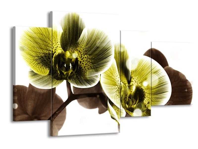 Canvas schilderij Orchidee | Geel, Grijs | 120x75cm 4Luik