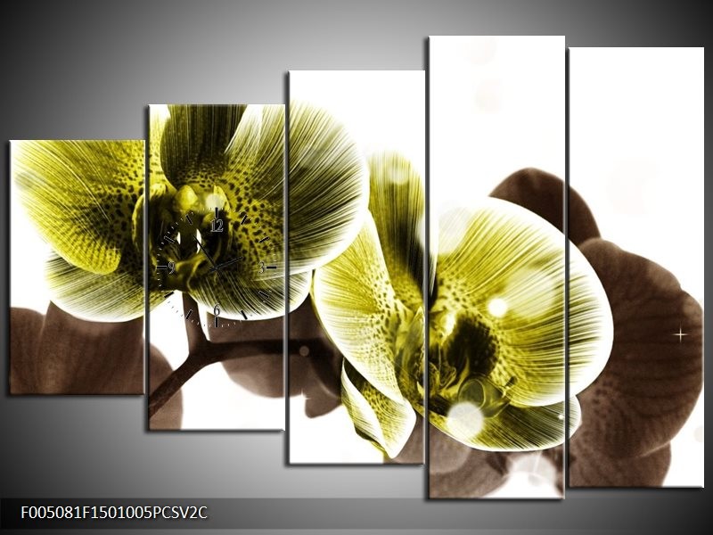 Klok schilderij Orchidee | Geel, Grijs | 150x100cm 5Luik
