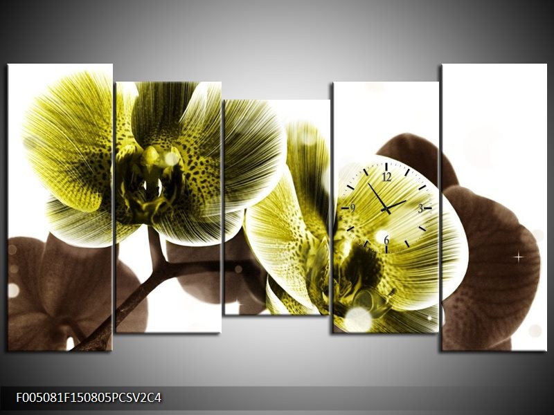 Klok schilderij Orchidee | Geel, Grijs | 150x80cm 5Luik