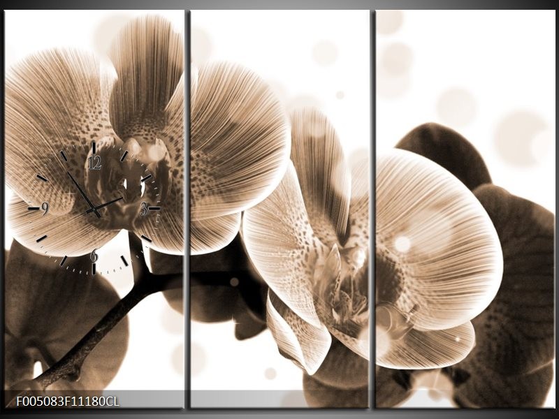 Klok schilderij Orchidee | Grijs, Wit | 111x80cm 3Luik