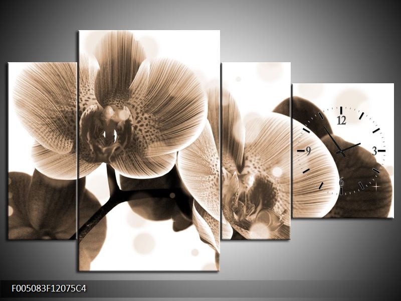 Klok schilderij Orchidee | Grijs, Wit | 120x75cm 4Luik