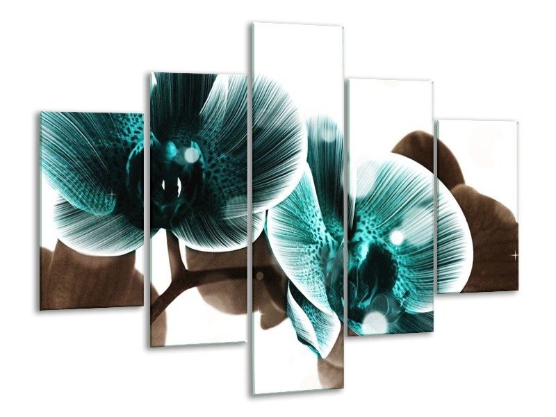 Canvas schilderij Orchidee | Groen, Wit | 100x70cm 5Luik