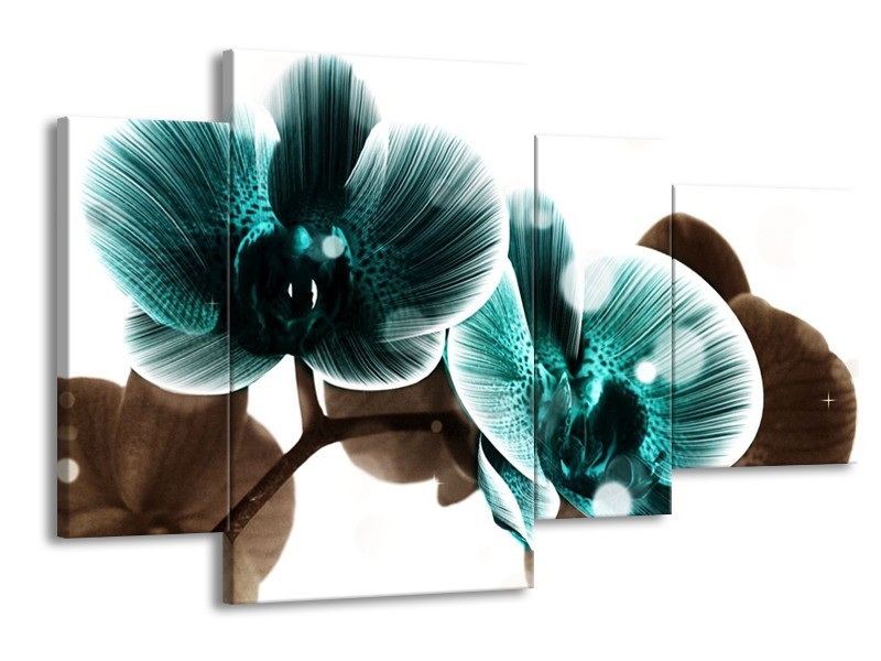 Canvas schilderij Orchidee | Groen, Wit | 120x75cm 4Luik