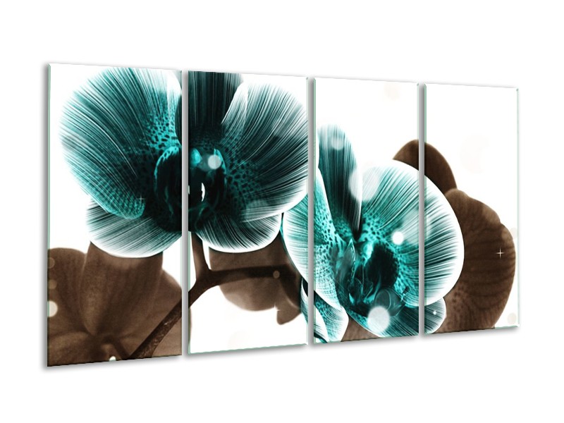 Canvas schilderij Orchidee | Groen, Wit | 160x80cm 4Luik