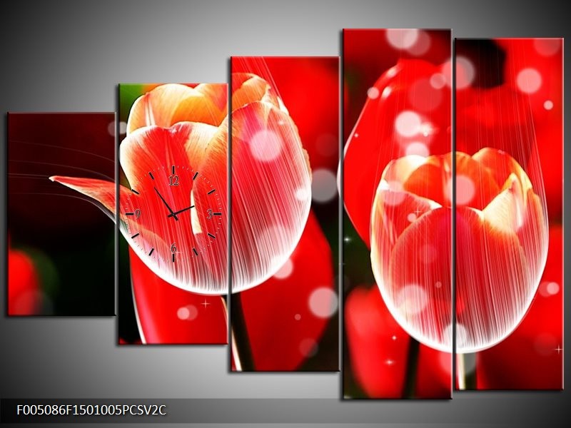 Klok schilderij Tulp | Rood, Wit | 150x100cm 5Luik