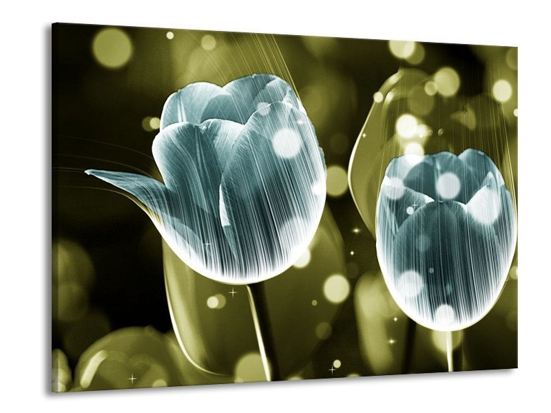 Canvas schilderij Tulp | Blauw, Groen | 100x70cm 1Luik