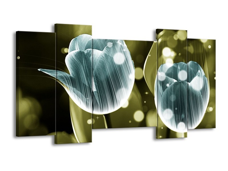 Canvas schilderij Tulp | Blauw, Groen | 120x65 5Luik