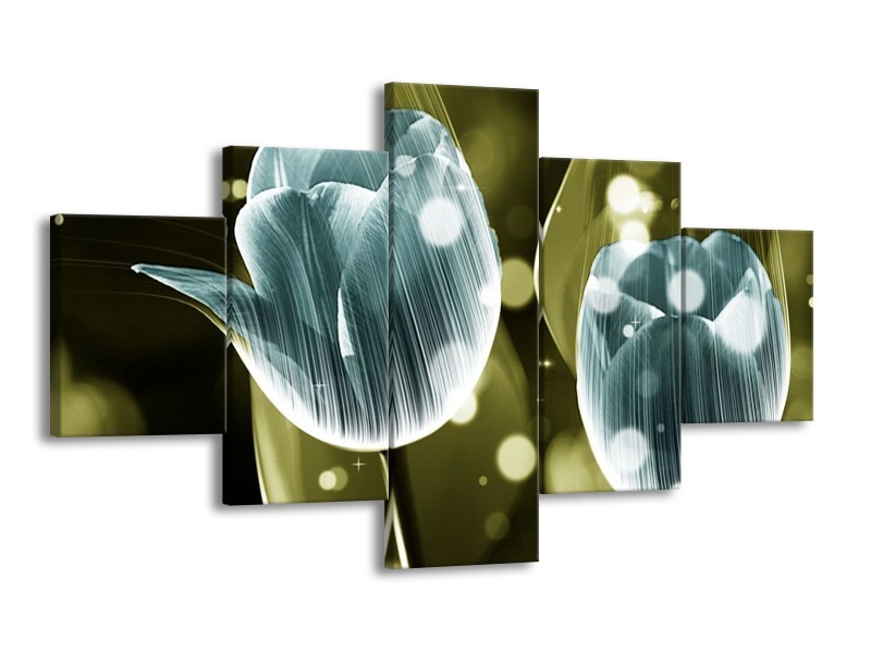 Canvas schilderij Tulp | Blauw, Groen | 125x70cm 5Luik