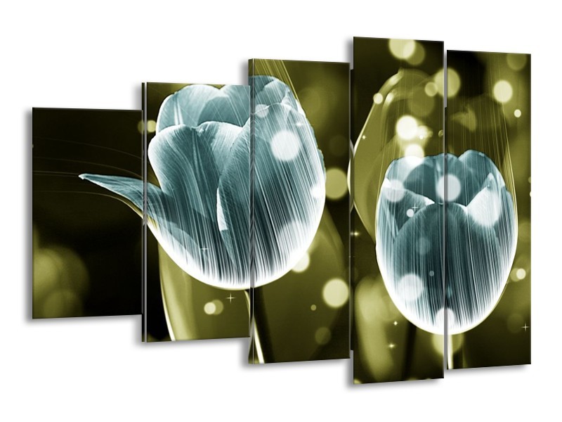 Canvas schilderij Tulp | Blauw, Groen | 150x100cm 5Luik